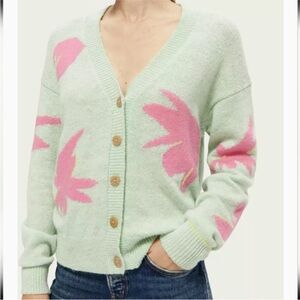 Scotch & Soda Women's Mint Cardigan with Pink Floral Accents
